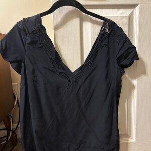 Sezane navy silk blouse